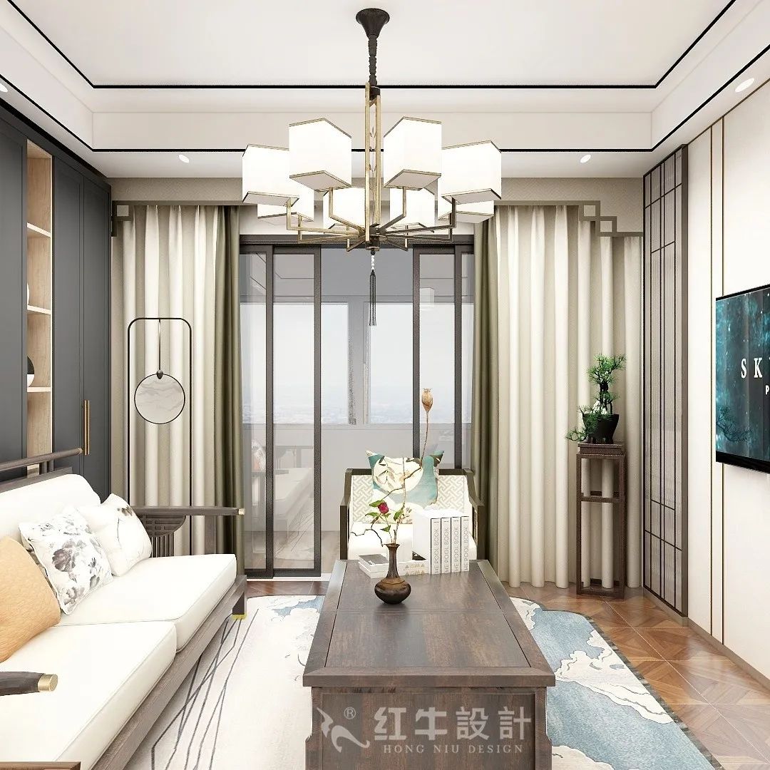 朱明琪_紅牛設計--中垠紫金官邸105㎡（C3戶型）新中式風格01客廳