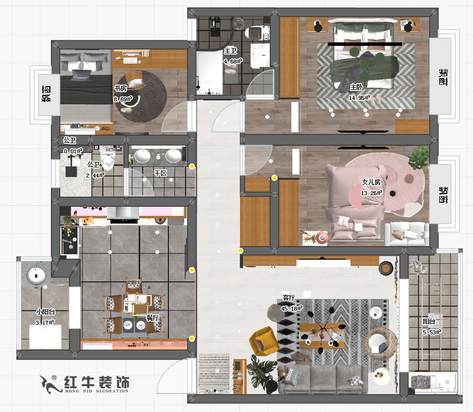 詠梅山莊倚竹園2-303-120㎡-現代北歐風格_平面圖