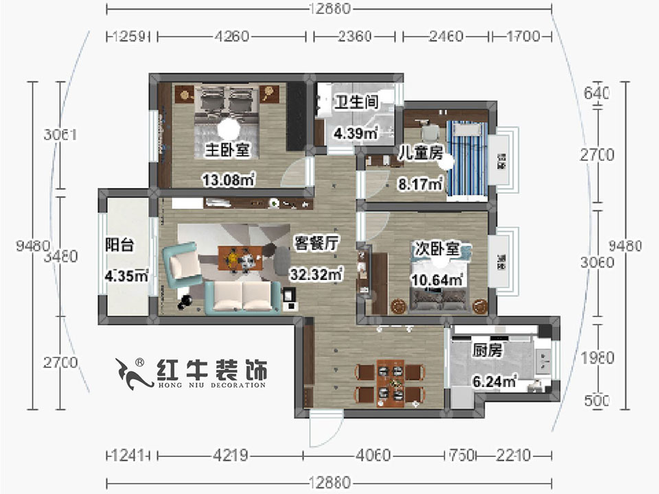 陸利民_南京信息工程大學人才公寓5-803-113㎡-現(xiàn)代風格_平面彩圖