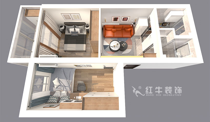 孟憲濤_北秀村22號3-702-60㎡-現(xiàn)代風格_2室1廳1衛(wèi)（二手房裝修）_定制家￥89500_全包9萬00_04鳥瞰圖