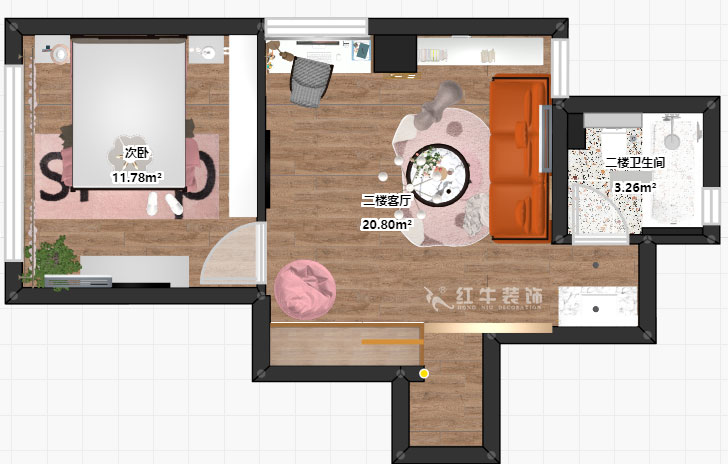 蔣?。魅A龍樾2-6-312-106㎡-簡約風格｜小復式｜2室2廳2衛(wèi)｜二新房裝修｜成品家￥162999｜全包15萬｜00_06二樓彩平圖