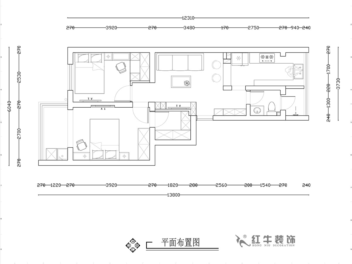 【實景案例】張智猿｜熱河南路308小區(qū)11-3-201-60㎡-簡約風格｜2室1廳1衛(wèi)｜老房裝修｜成品家￥92700｜全包12萬｜00_02平面布置圖