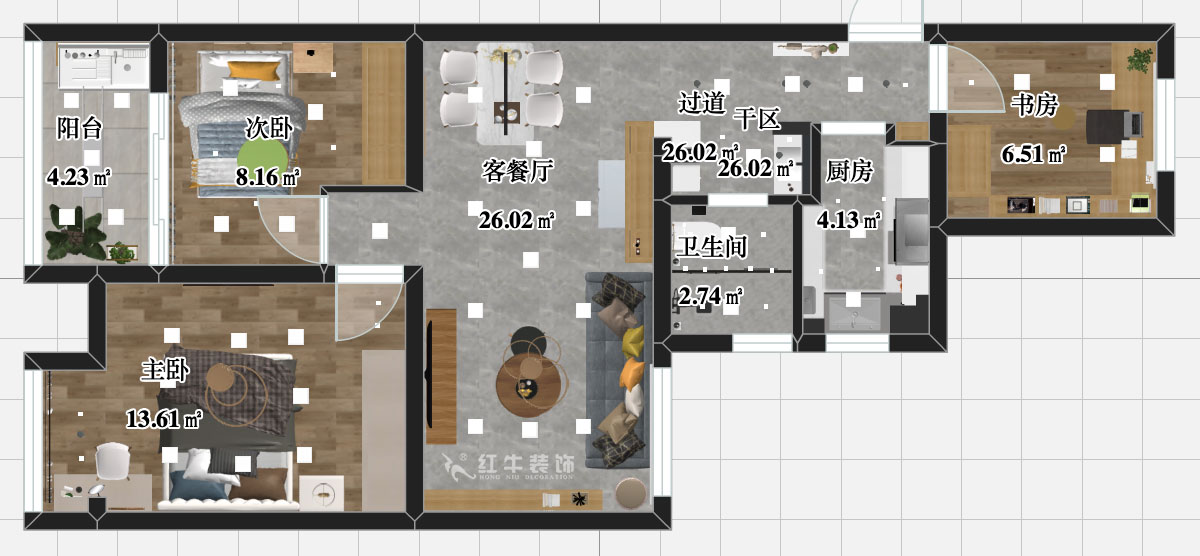 張智猿｜紫楊佳園二期22-407-86㎡-北歐風(fēng)格｜3室2廳1衛(wèi)｜新房裝修｜定制家￥108698｜全包11萬(wàn)｜00_03平面彩圖