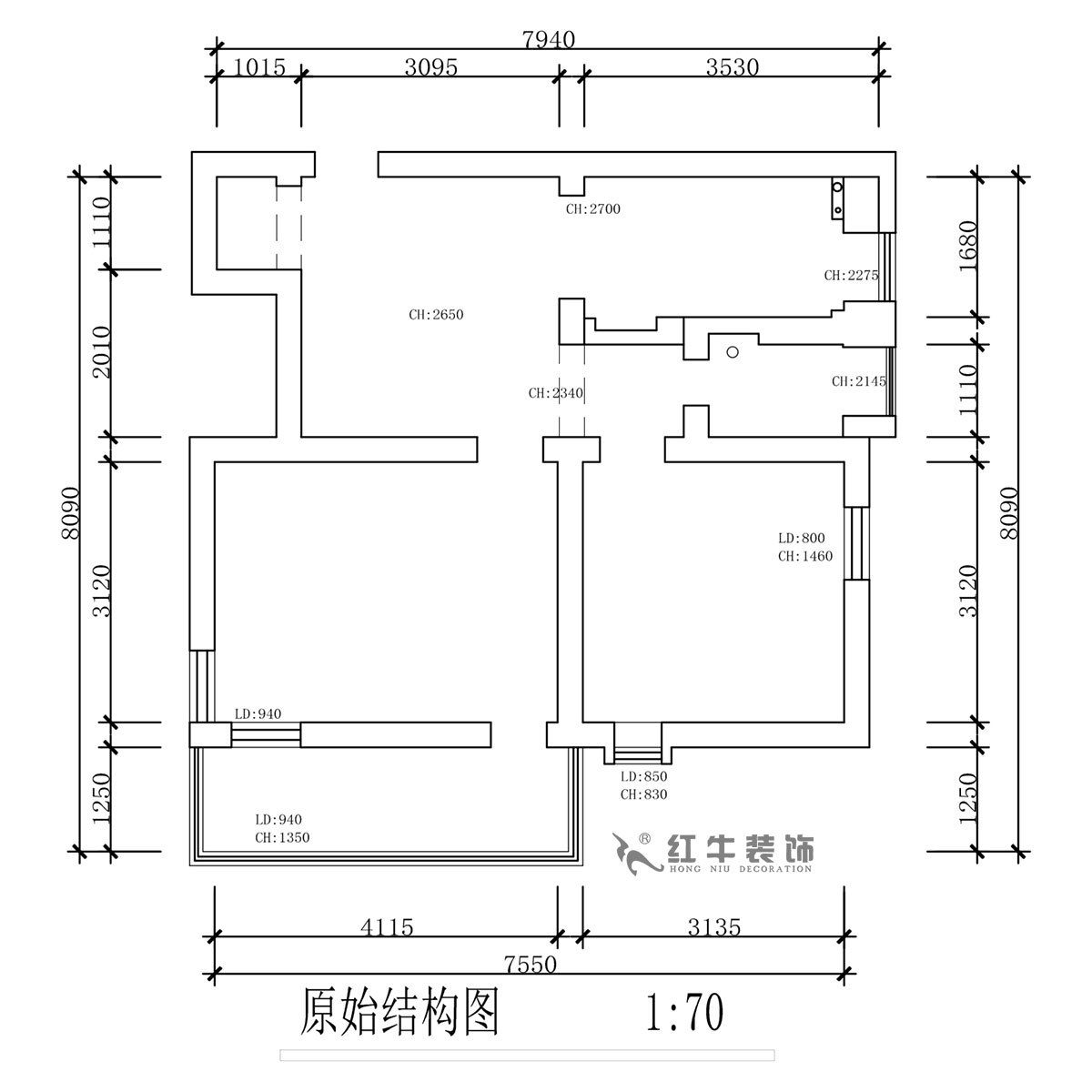 蔣?。珗@路44號(hào)小區(qū)3-204-60㎡-現(xiàn)代簡約風(fēng)格｜2室1廳1衛(wèi)｜舊房裝修｜定制家｜全包10萬｜00_01原始結(jié)構(gòu)圖