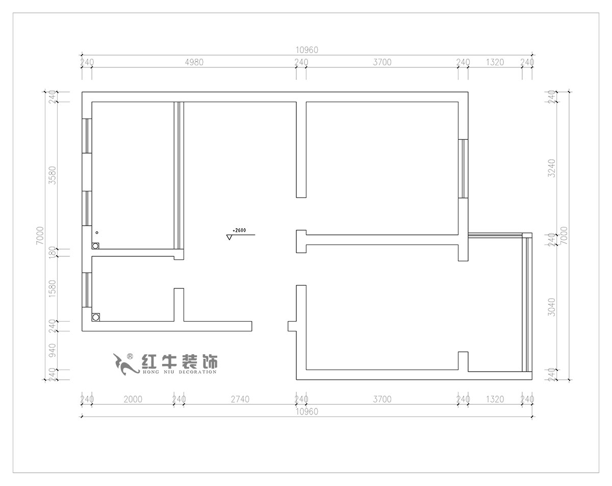 朱明琪｜旭光里57-4-407-69㎡-現(xiàn)代簡約風格｜2室2廳1衛(wèi)｜老房翻新｜定制家￥113520｜全包11萬｜00_01原始墻體圖