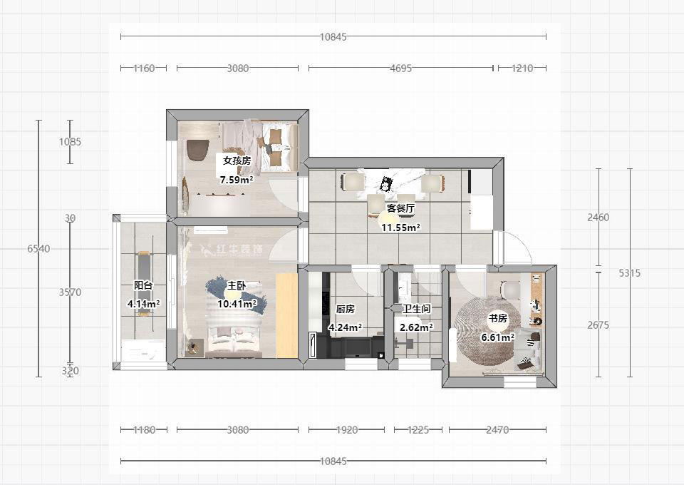 蔣琛｜建鄴路住宅小區(qū)72-1806-70㎡-現(xiàn)代簡(jiǎn)約風(fēng)格｜3室1廳1衛(wèi)｜老房裝修｜定制家｜全包10萬(wàn)｜00_03平面彩圖