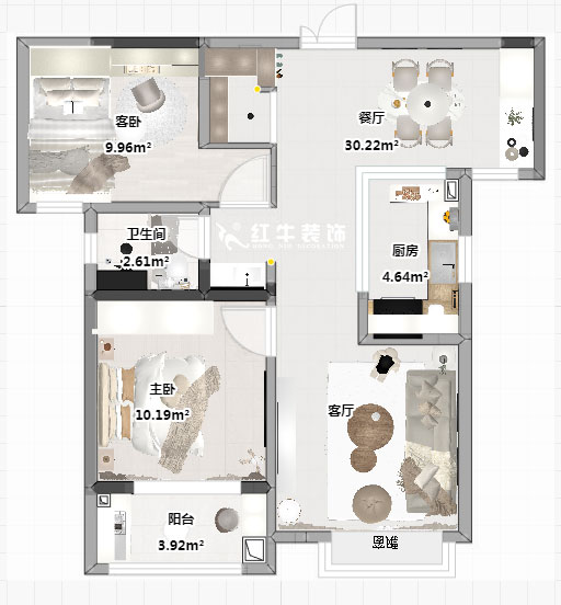 蔣?。o雅嘉園二期4-602-80㎡-現(xiàn)代簡約風格｜2室2廳1衛(wèi)｜新房裝修｜定制家｜全包12萬｜00_03平面彩圖