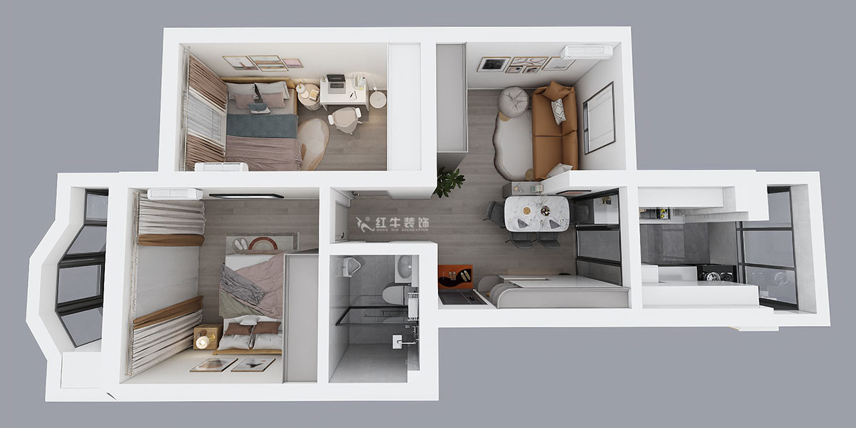 吳波｜櫻駝花園躍新園3-206-70㎡-現(xiàn)代風(fēng)格｜2室2廳1衛(wèi)｜舊房裝修｜定制家｜全包9萬(wàn)｜00_04鳥瞰圖