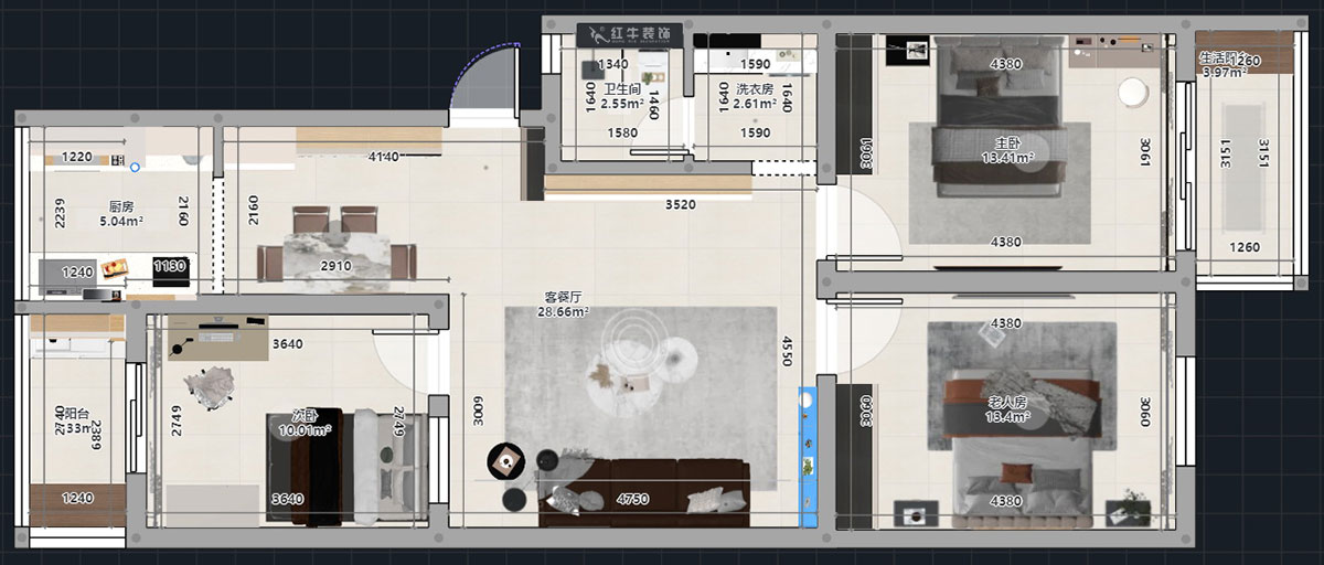 蔣琛｜金舟花園4-3-806-100㎡-現(xiàn)代簡約風(fēng)格｜3室2廳1衛(wèi)｜老房裝修｜定制家｜全包12萬｜00_03平面彩圖